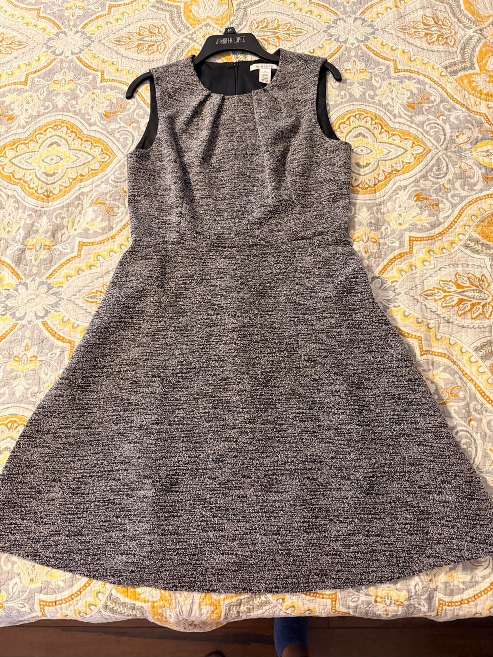 White House Black Market Black and Gray Sleeveless Fit-and-Flare Dress